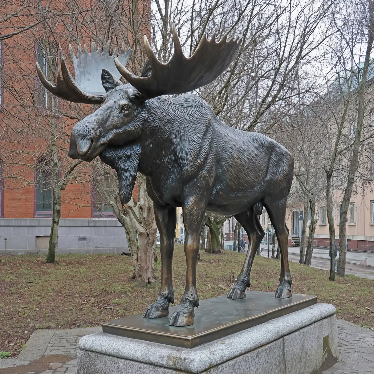 PREMIER Wildlife Bronze Sculpture with Standing Moose for Park Greenbelts, Gardens, Lawns and City Plazas PSB-192-Bronze Sculpture-PREMIER SCULPTURE