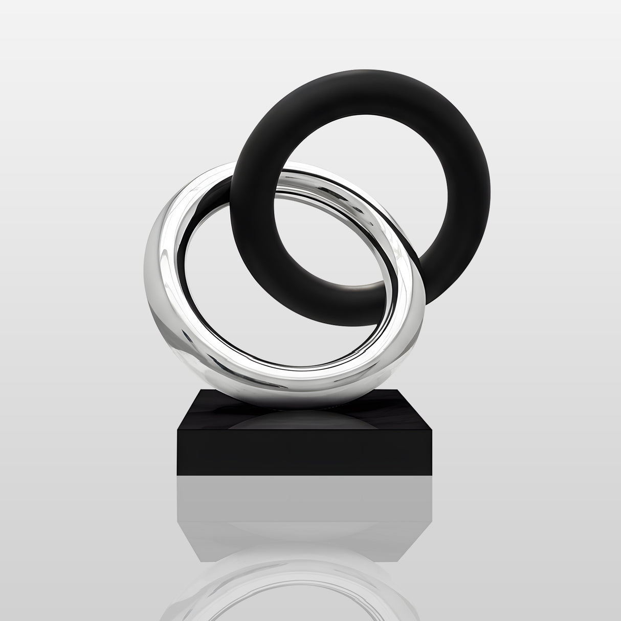 PREMIER Abstract Stainless Steel Ring Sculpture in Modern Black and Silver Polished Finish for Living Room Office Desk Decor PSSS-245-2-PREMIER-SCULPTURE