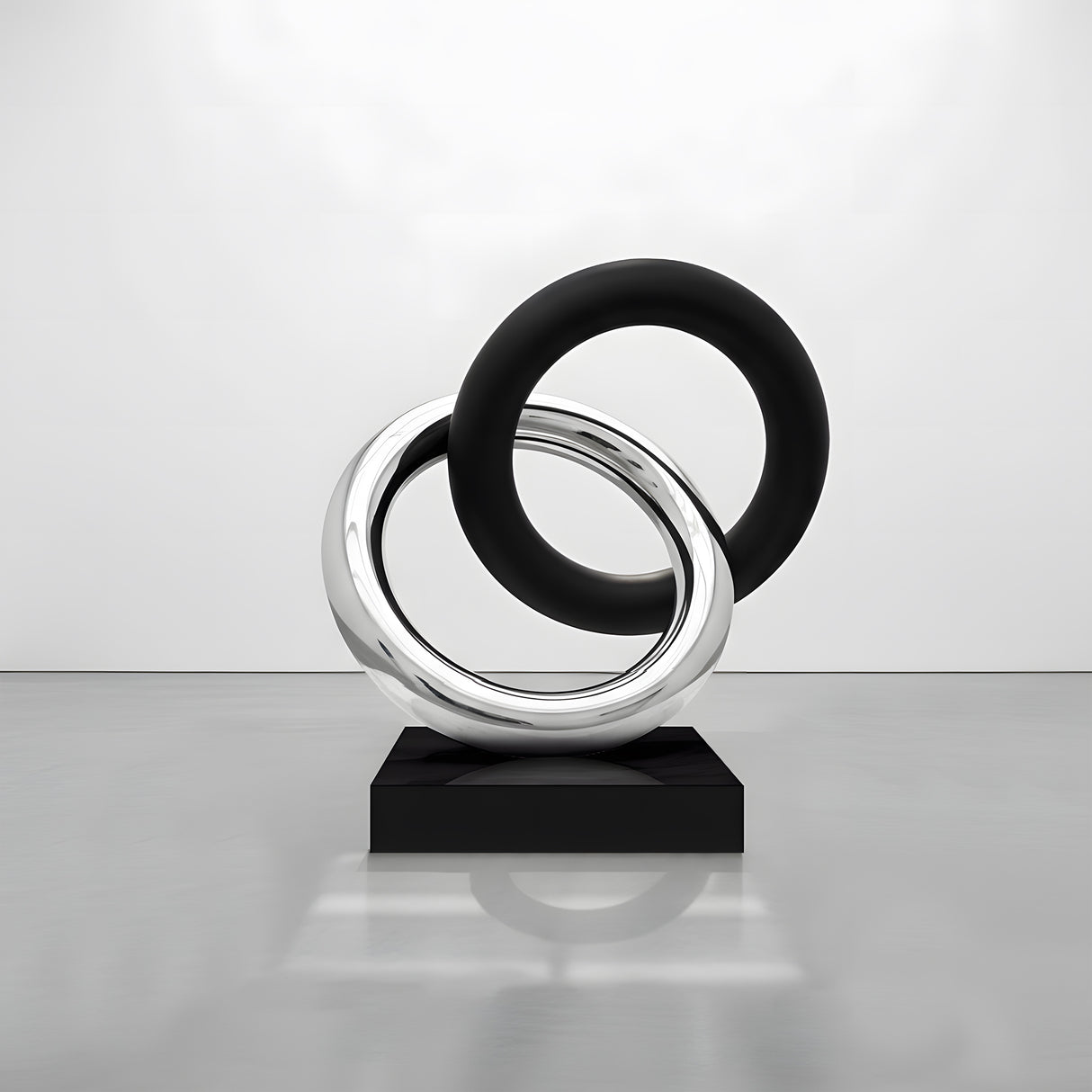 PREMIER Abstract Stainless Steel Ring Sculpture in Modern Black and Silver Polished Finish for Living Room Office Desk Decor PSSS-245-PREMIER-SCULPTURE