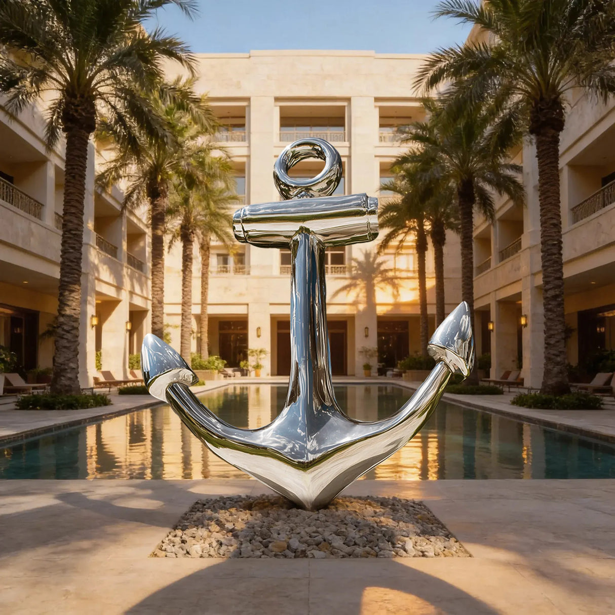PREMIER Anchor Sculpture in Modern Luxury Style for Hotel Poolside and Coastal Resort Landscapes PSSS-216-Stainless Steel Sculpture-PREMIER SCULPTURE
