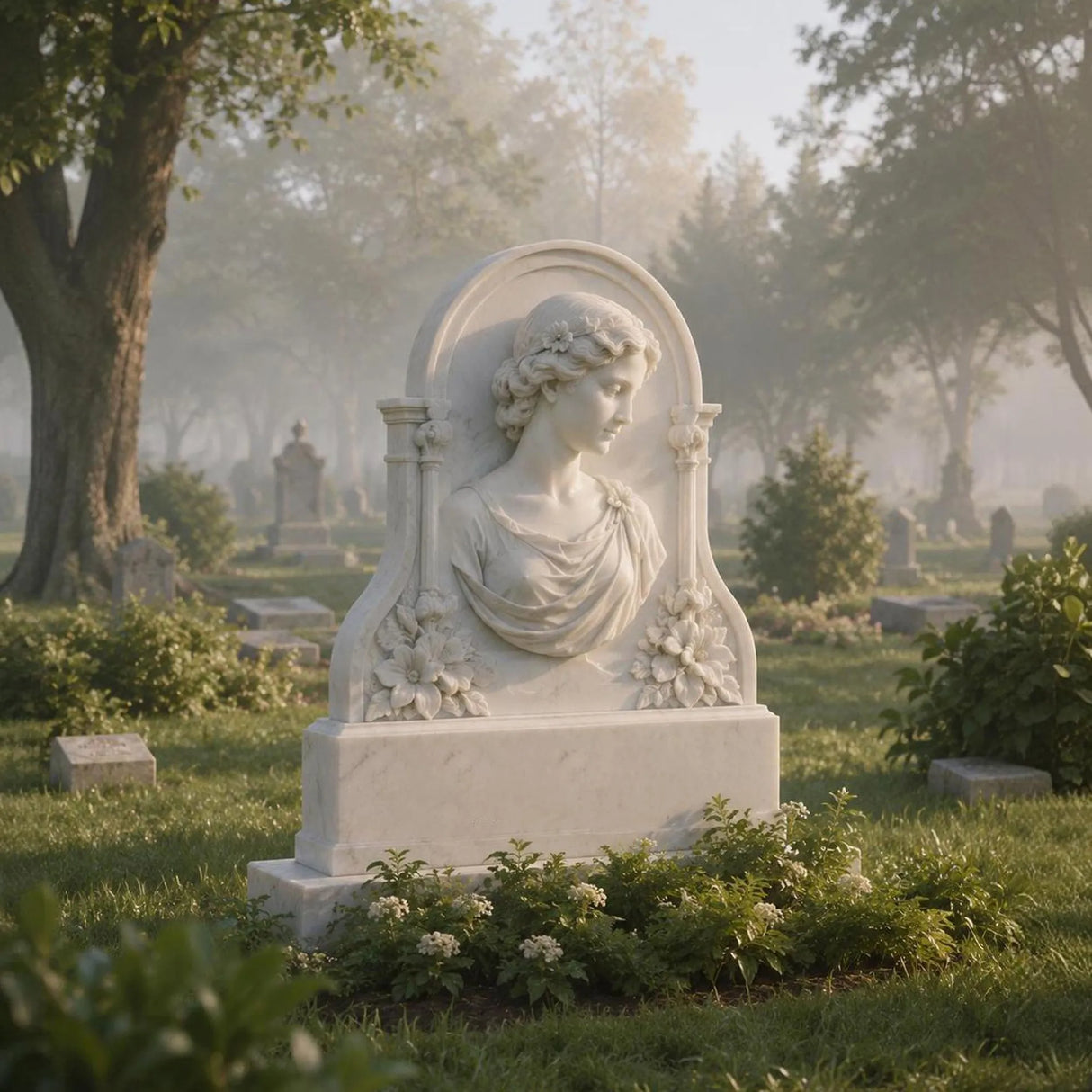 PREMIER Marble Victorian Style Angel Tombstone for Cemetery or Indoor Remembrance PSM-158