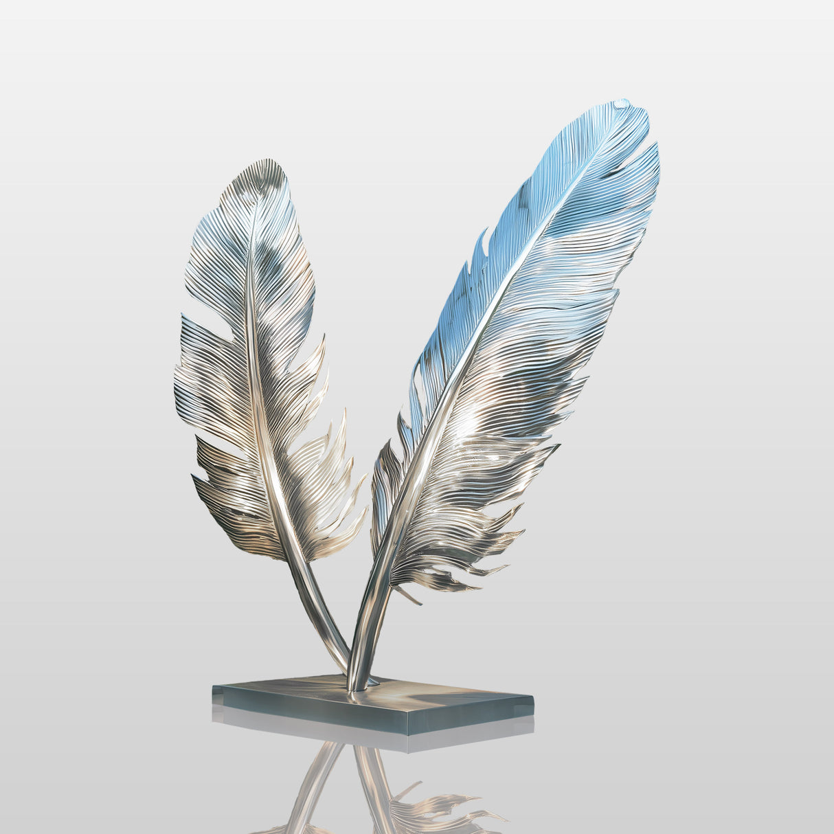 PREMIER Modern Abstract Double Feather Sculpture in Stainless Steel Outdoor Garden Art for Landscape Patio Decor-PSSS-218-Stainless Steel Sculpture-PREMIER SCULPTURE