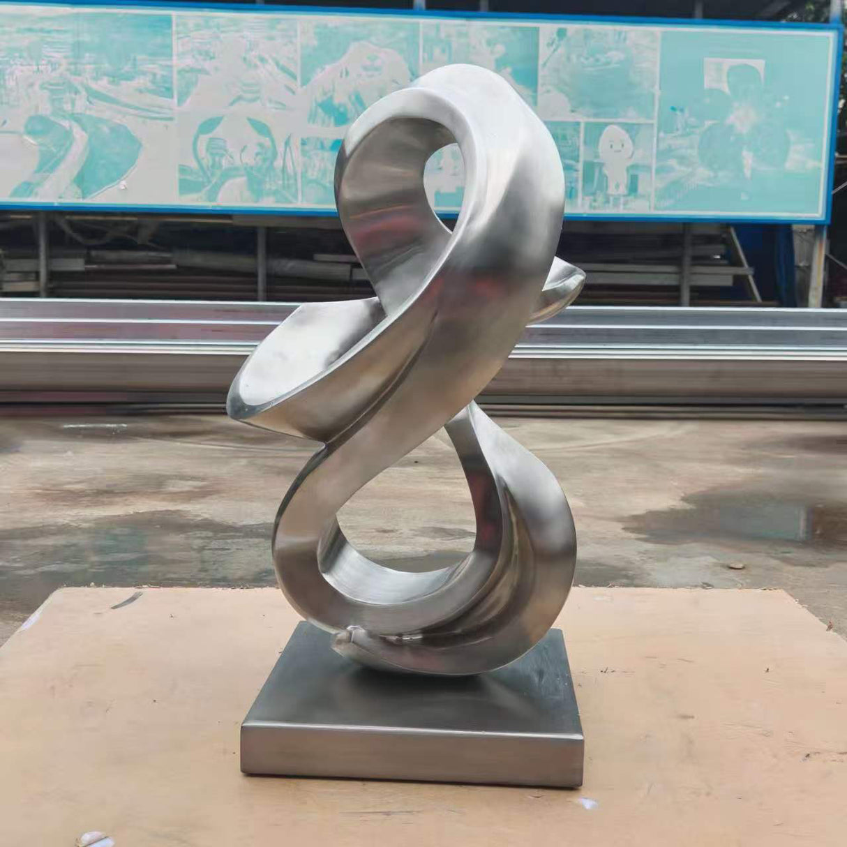 PREMIER Metallic Silver Finish Modern Infinity Loop Abstract Sculpture PSSS-028-#PRS1247-Rest of Payment Custom Link for Stephen Hansen
