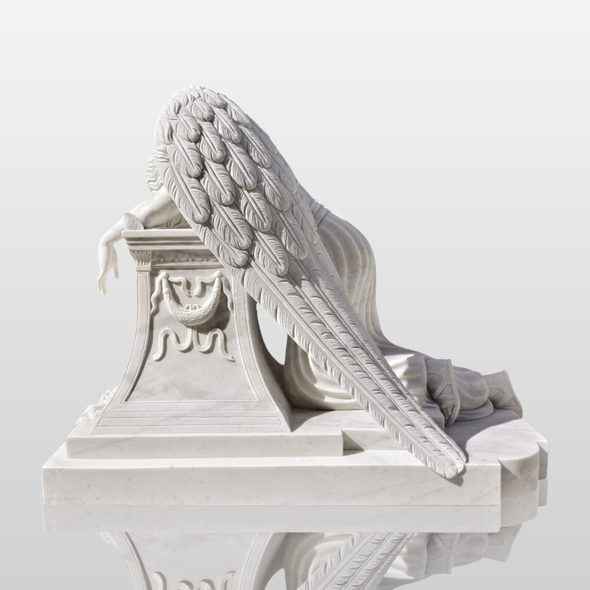 PREMIER White Marble Angel Monument Memorial Sculpture 78.7"W x 60"H x 47.3"D PSIS-004-Marble sculpture-PREMIER SCULPTURE