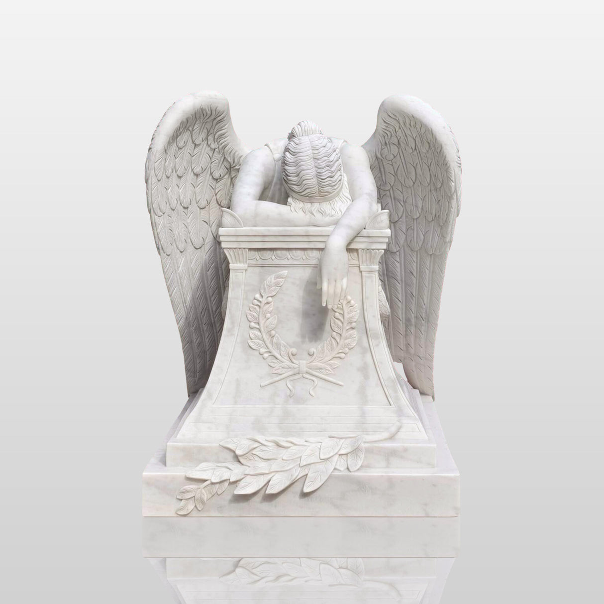 PREMIER White Marble Angel Monument Memorial Sculpture 78.7"W x 60"H x 47.3"D PSIS-004-Marble sculpture-PREMIER SCULPTURE