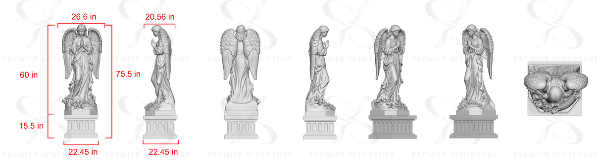 PREMIER Marble Praying Angel Sculpture for Churches, Memorial Gardens, and Serenity Spaces PSM-085 with M1-3 Base-Custom Link for Troy Johnston