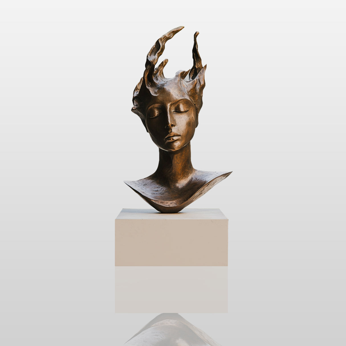 PREMIER Modern Abstract Female Head Sculpture Flame Spirit Bronze Bust PSB-059-Bronze Sculpture-PREMIER SCULPTURE