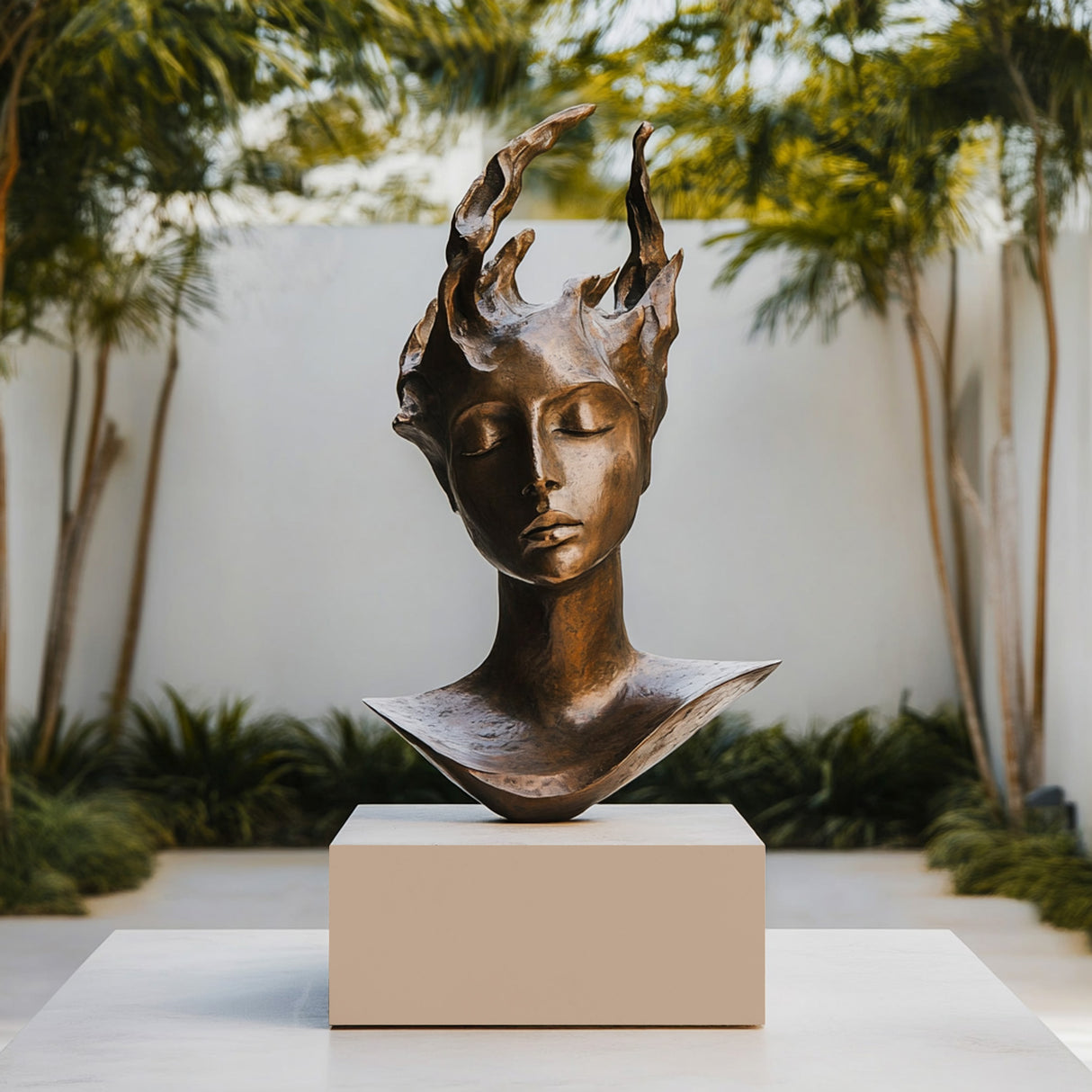 PREMIER Modern Abstract Female Head Sculpture Flame Spirit Bronze Bust PSB-059-Bronze Sculpture-PREMIER SCULPTURE