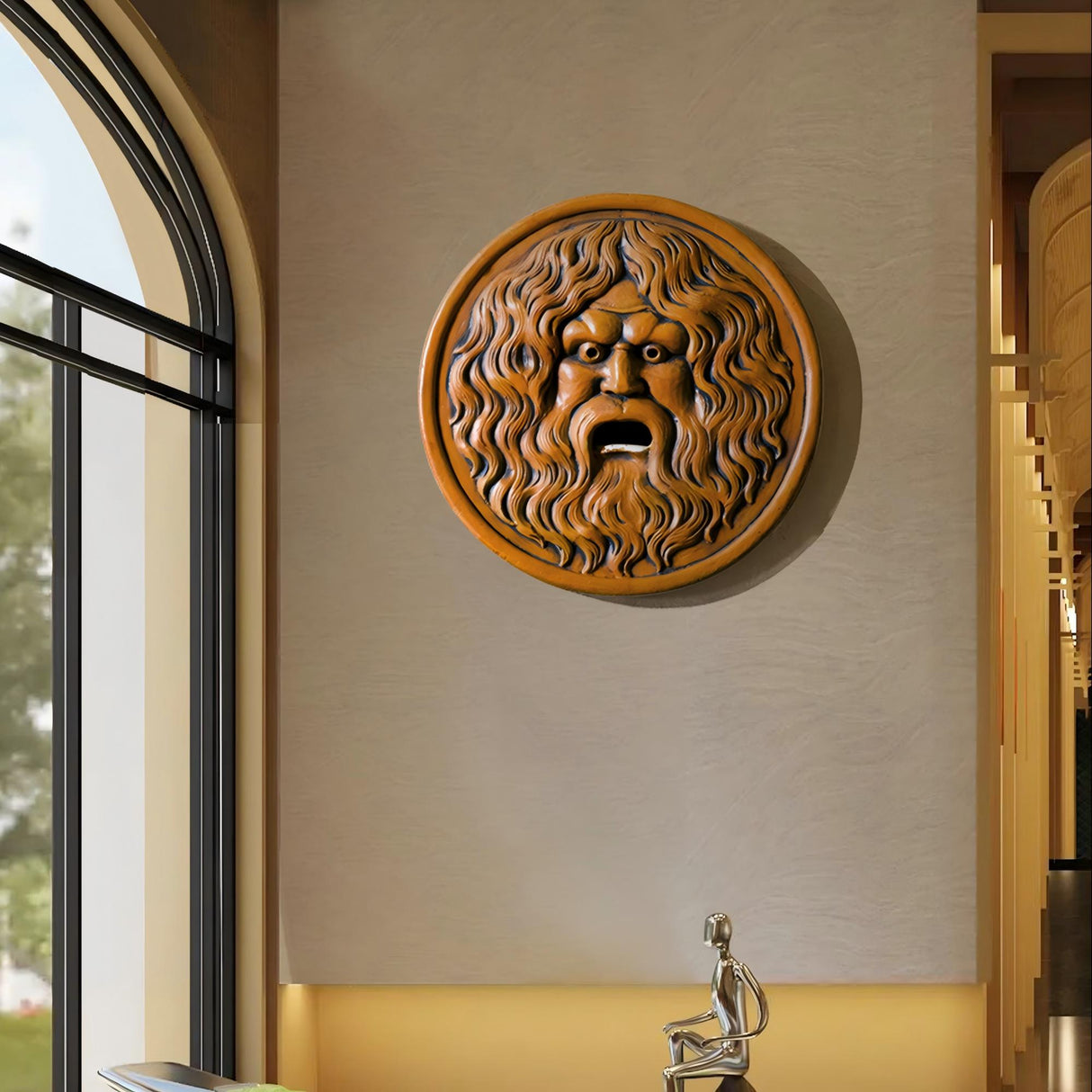 PREMIER Bronze Wall Sculpture Relief of the Ancient Face of Truth for Galleries, Halls, and Dramatic Interiors PSB-087-Bronze Sculpture-PREMIER SCULPTURE