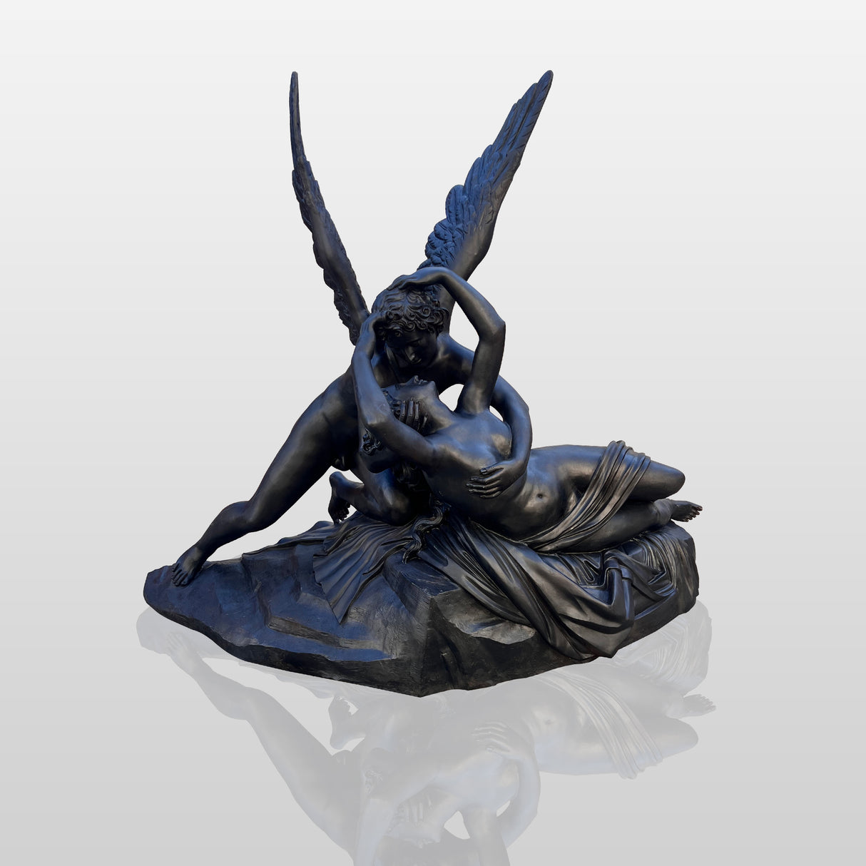PREMIER Cupid and Psyche Black Granite Sculpture Romantic Garden Stone Statue PSM-057-Marble sculpture-PREMIER SCULPTURE
