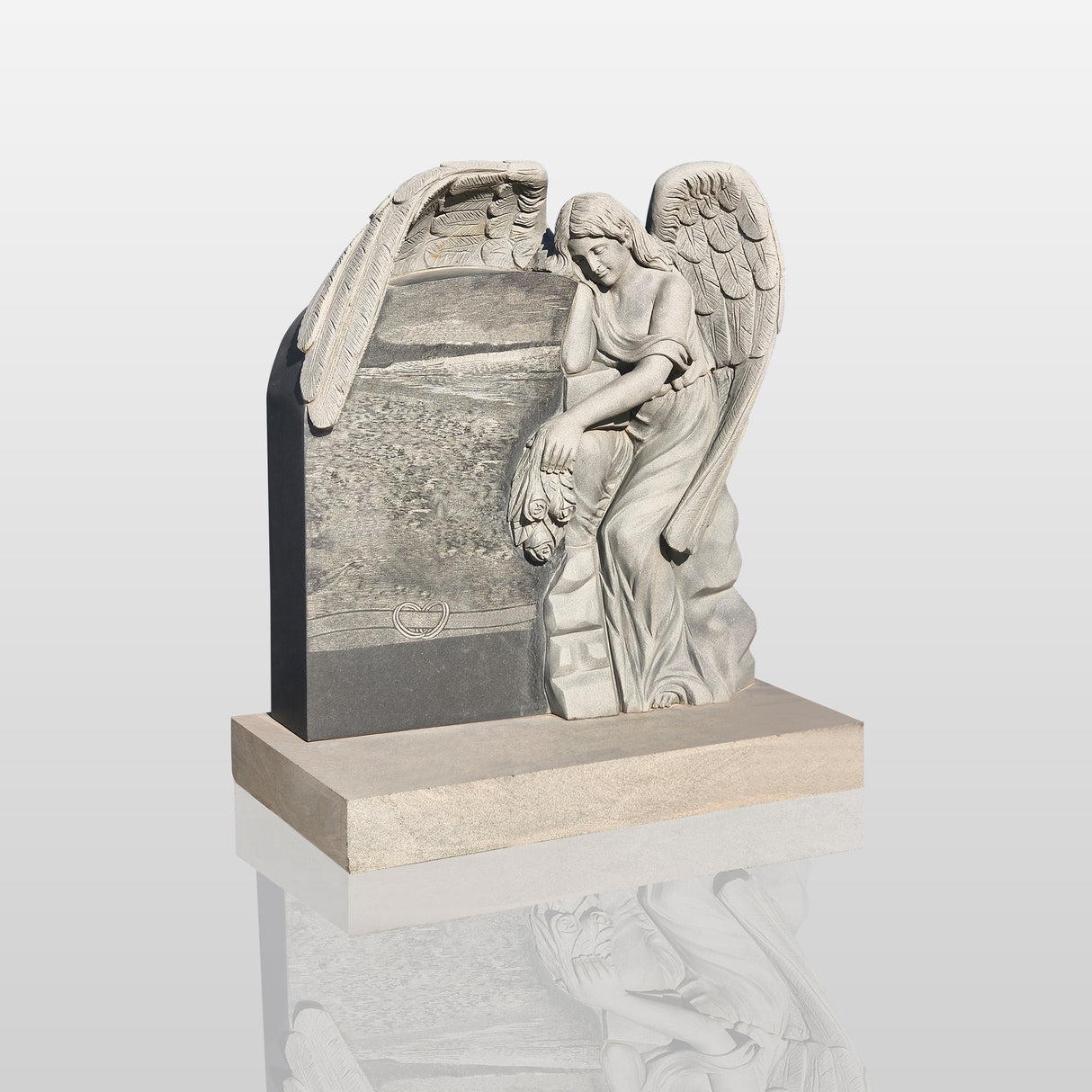 PREMIER Hand-Carved Memorial Monument with Angel Design for Cemeteries and Memorial Gardens PSM-066-Marble sculpture-PREMIER SCULPTURE
