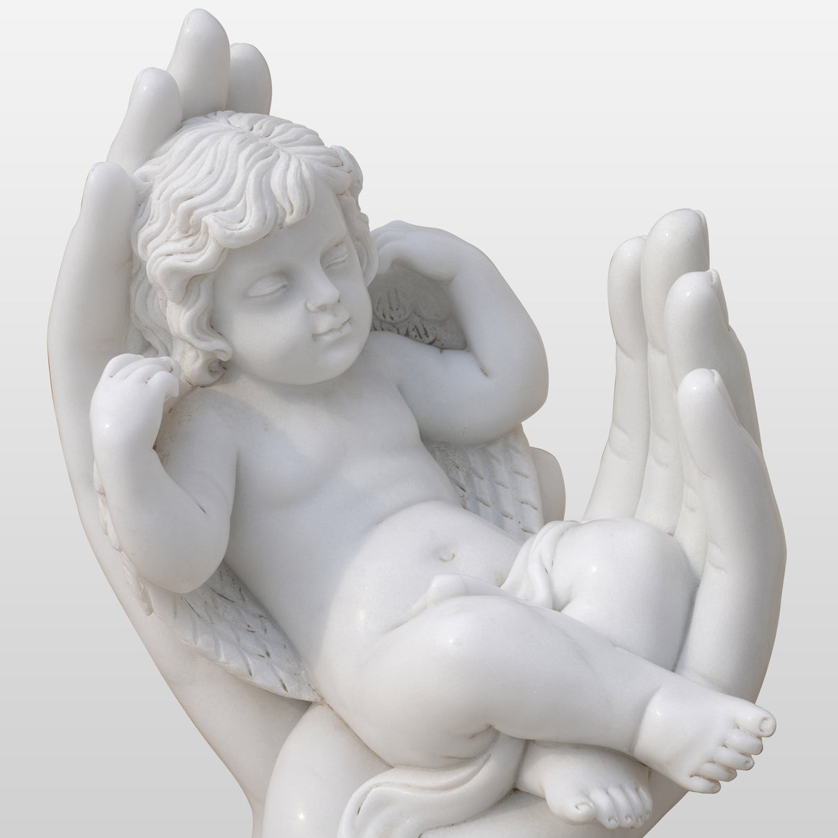 PREMIER Little Angel Marble Sculpture with Big Hand Base for Landscape Garden and Villa Backyard PSM-062-Marble sculpture-PREMIER SCULPTURE