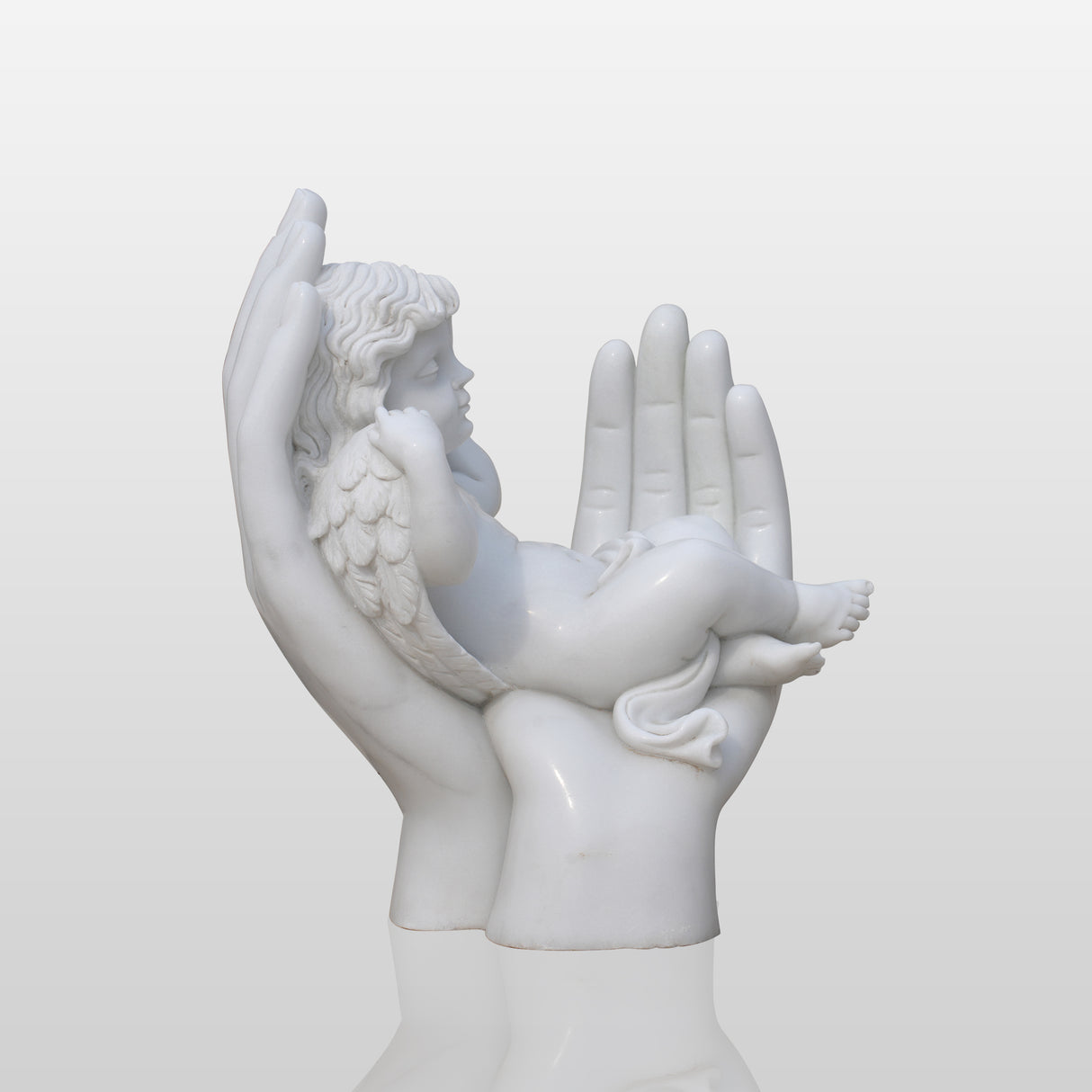 PREMIER Little Angel Marble Sculpture with Big Hand Base for Landscape Garden and Villa Backyard PSM-062-Marble sculpture-PREMIER SCULPTURE