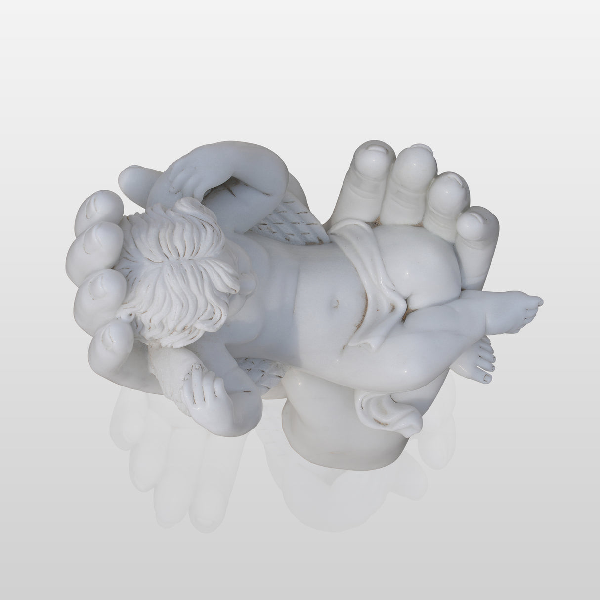 PREMIER Little Angel Marble Sculpture with Big Hand Base for Landscape Garden and Villa Backyard PSM-062-Marble sculpture-PREMIER SCULPTURE