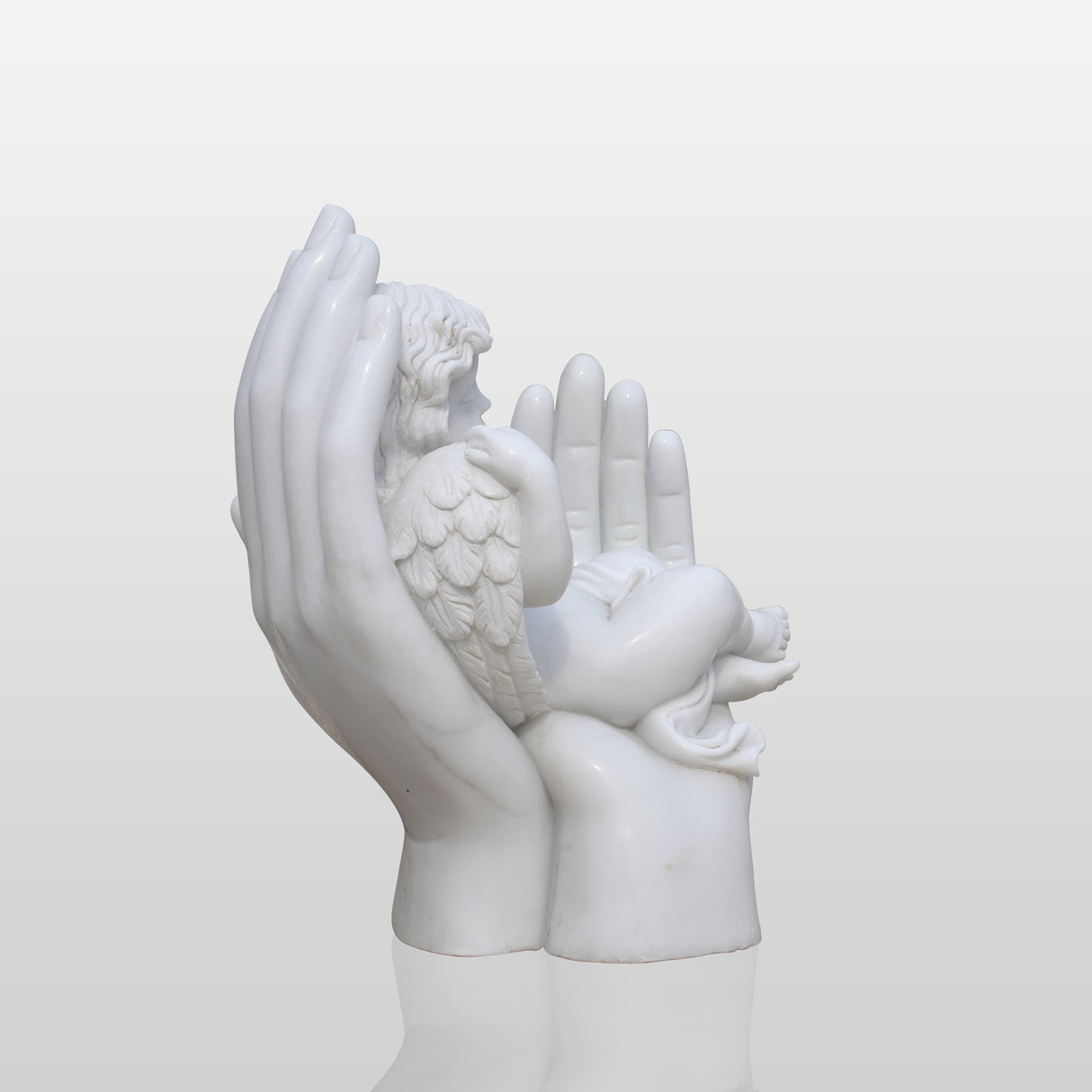 PREMIER Little Angel Marble Sculpture with Big Hand Base for Landscape Garden and Villa Backyard PSM-062-Marble sculpture-PREMIER SCULPTURE