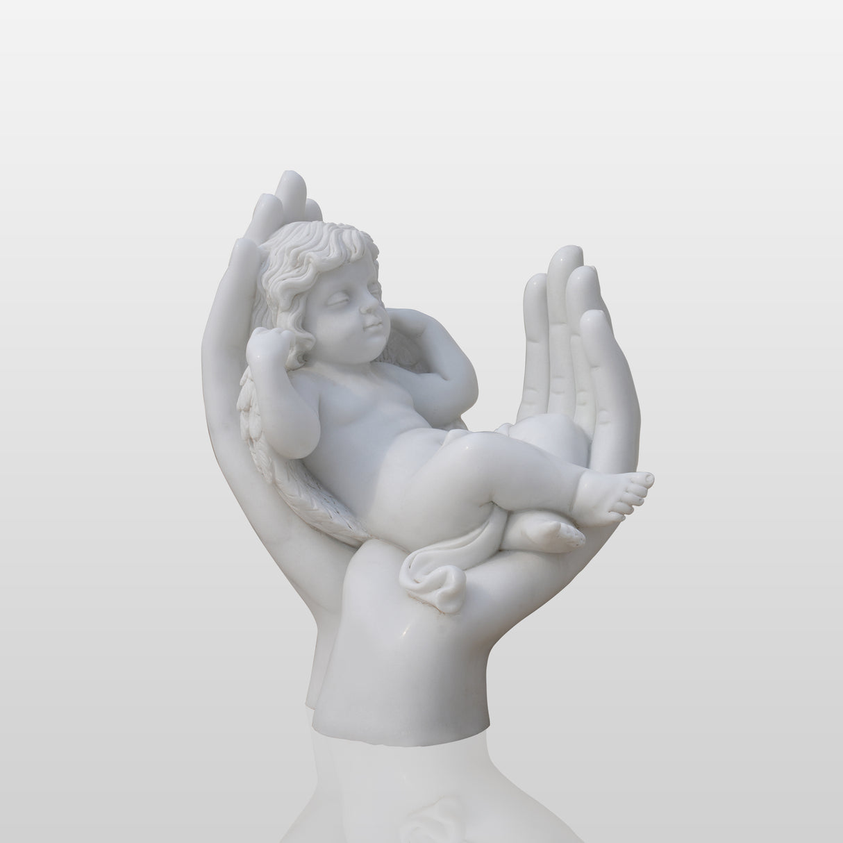 PREMIER Little Angel Marble Sculpture with Big Hand Base for Landscape Garden and Villa Backyard PSM-062-Marble sculpture-PREMIER SCULPTURE