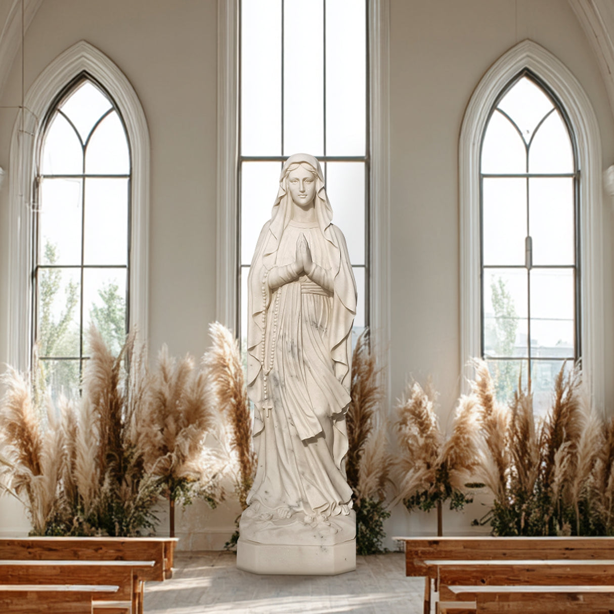 PREMIER Marble Virgin Mary Statue Madonna of Grace for Churches, Chapels, and Sacred Interiors PSM-064-Marble sculpture-PREMIER SCULPTURE
