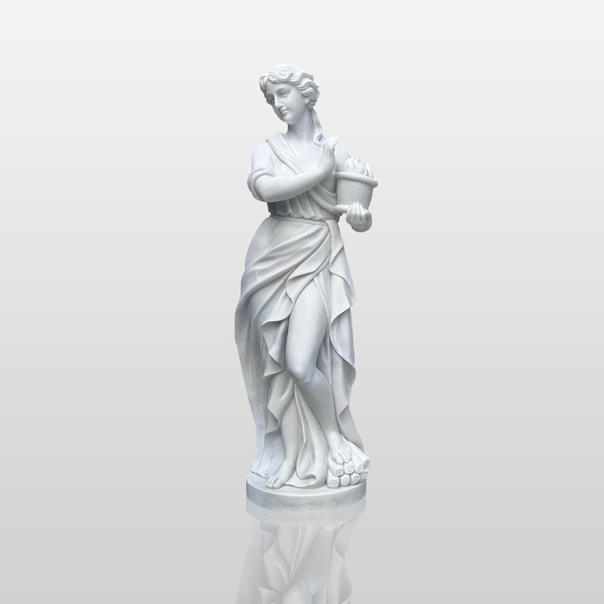 PREMIER Greek Marble Woman Sculpture Elegant Lady with Flame Motif Vase PSM-051-Marble sculpture-PREMIER SCULPTURE