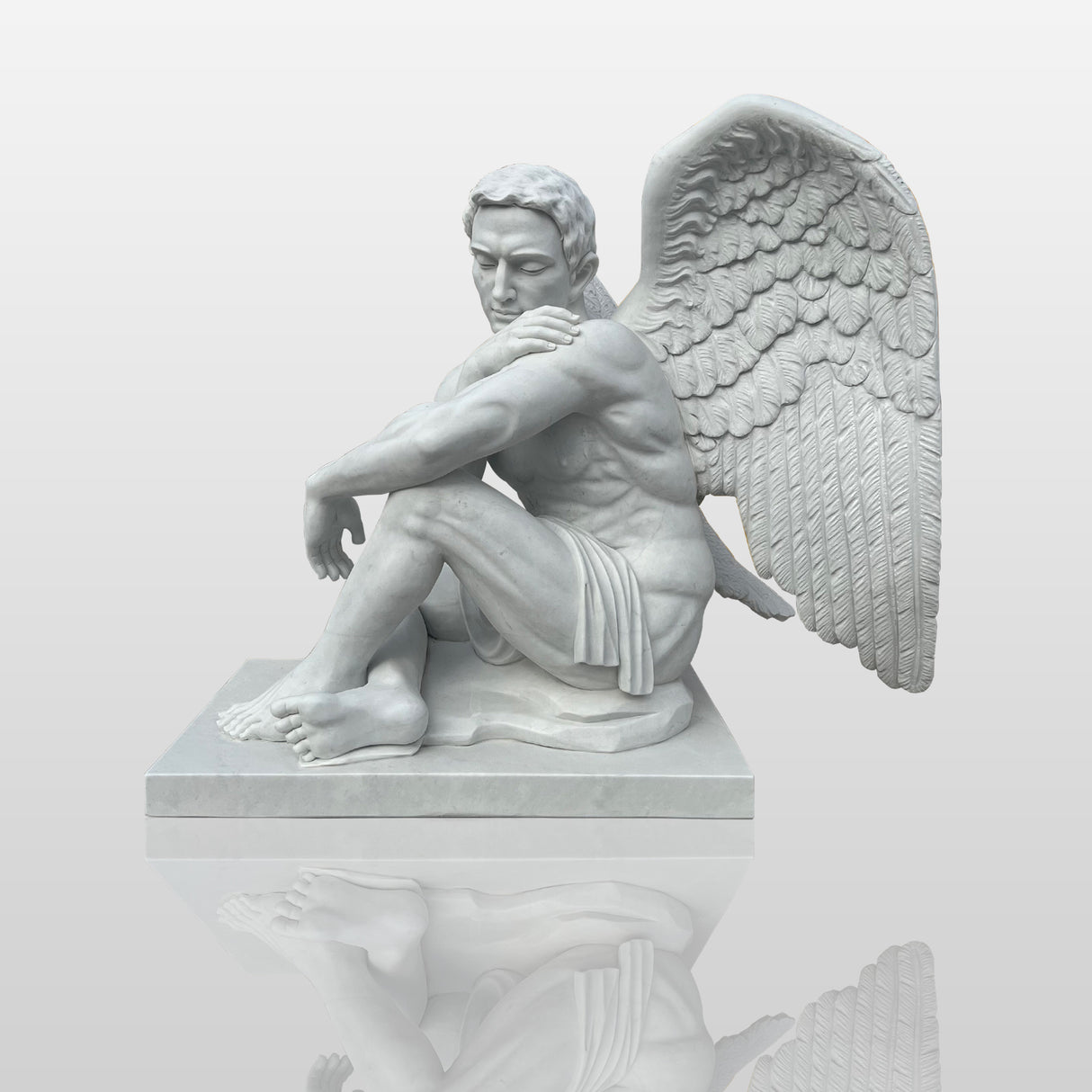 PREMIER Guardian Angel Sculpture Seated Male Marble Statue in Classic Style PSM-058-Marble sculpture-PREMIER SCULPTURE