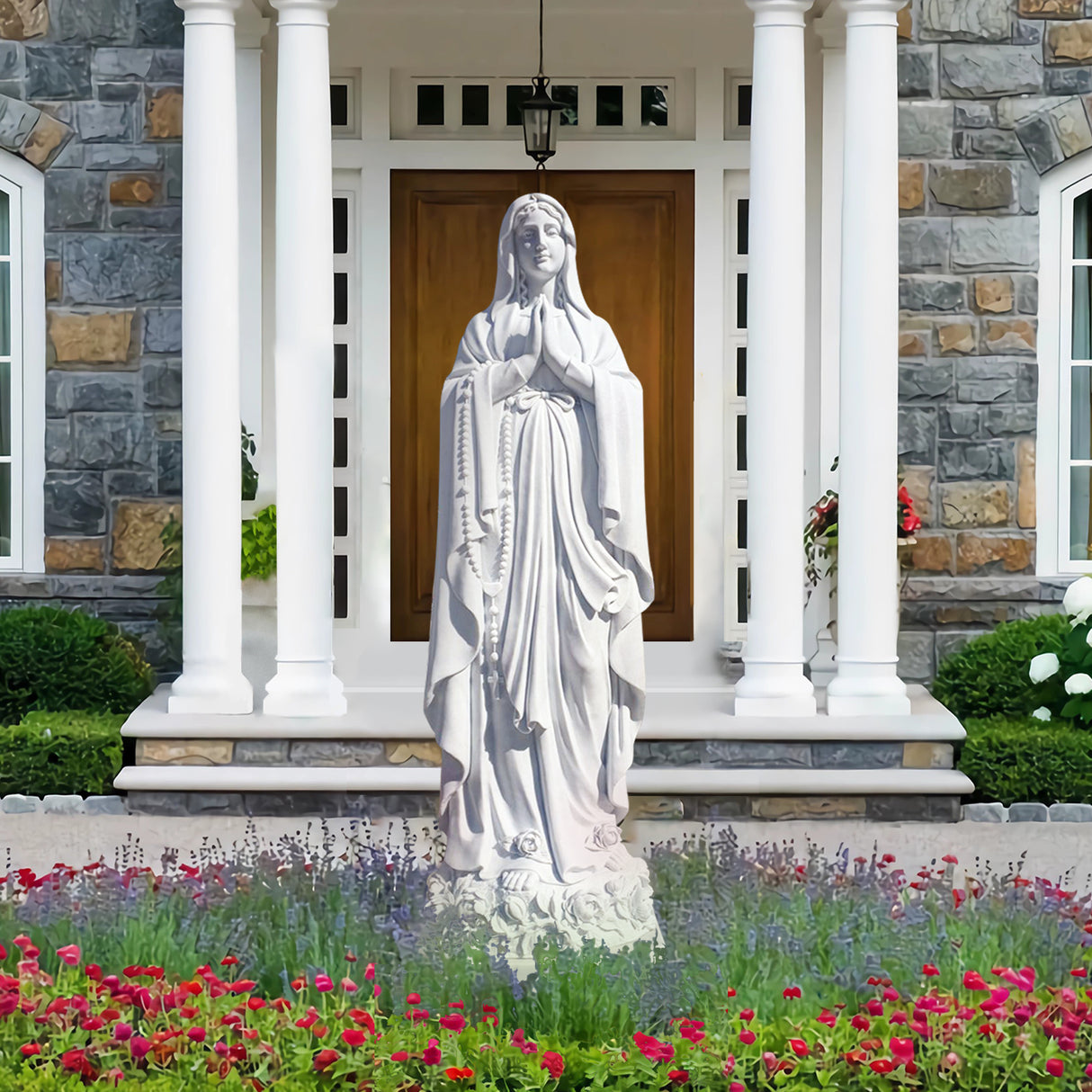 PREMIER Hand-Carved Marble Virgin Mary Statue Outdoor Religious Sculpture for Garden or Estate Entry PSM-048-Marble sculpture-PREMIER SCULPTURE