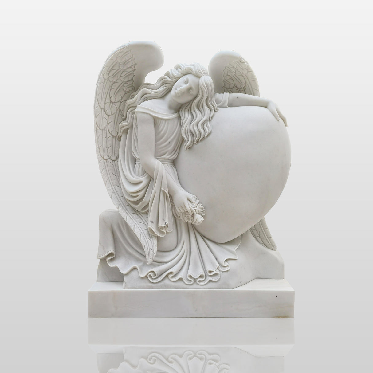 Marble Angel Memorial Sculpture Garden Heart-Shaped Gravestone Statue PSM-055-Marble sculpture-PREMIER SCULPTURE