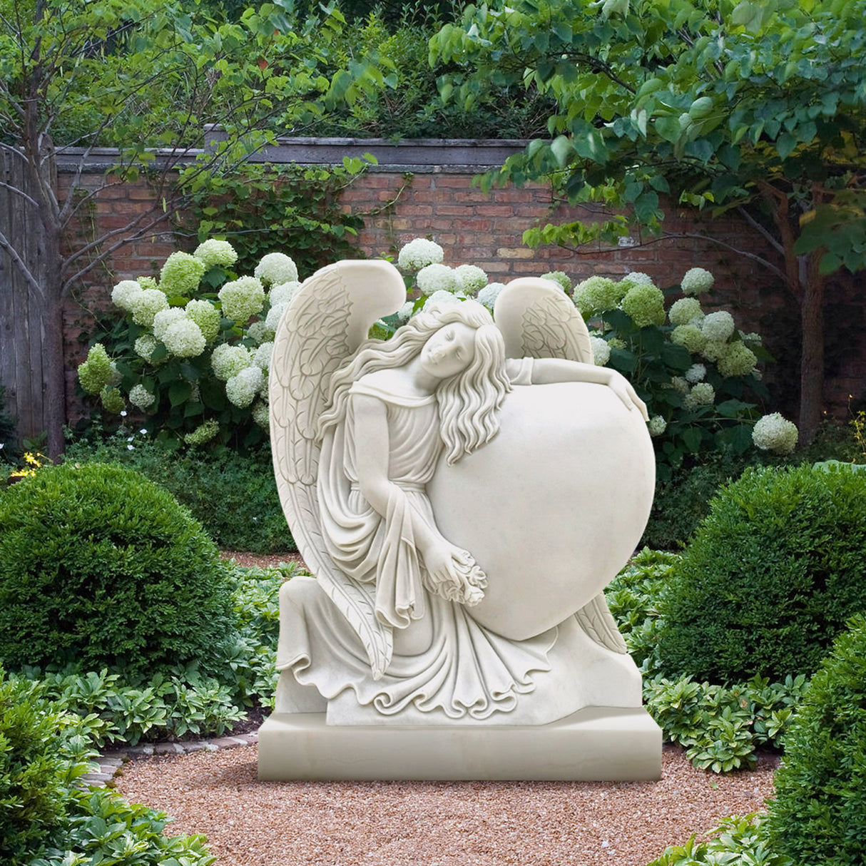 Marble Angel Memorial Sculpture Garden Heart-Shaped Gravestone Statue PSM-055-Marble sculpture-PREMIER SCULPTURE