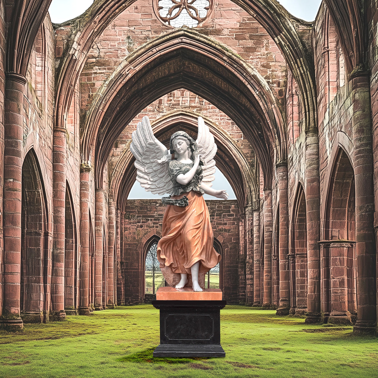 PREMIER Polychrome Angel Sculpture Classical Marble Art PSM-045-Marble sculpture-PREMIER SCULPTURE