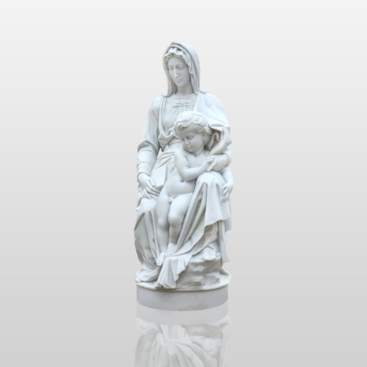 PREMIER Virgin Mary and Child Sculpture Hand-Carved Religious Statue in White Marble PSM-050-Marble sculpture-PREMIER SCULPTURE