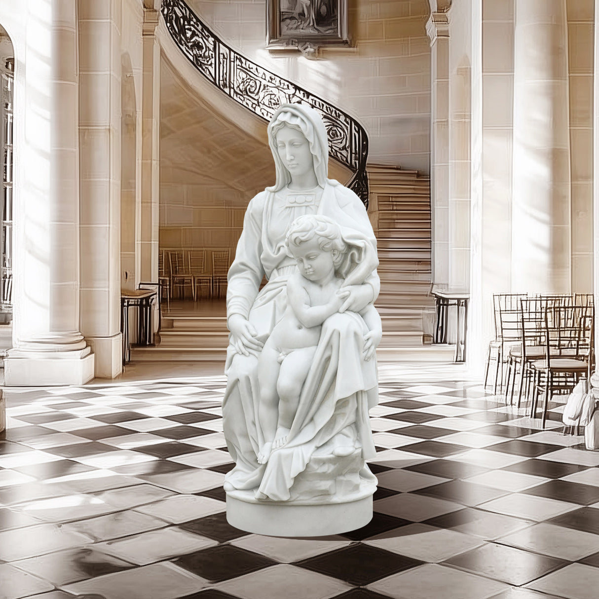 PREMIER Virgin Mary and Child Sculpture Hand-Carved Religious Statue in White Marble PSM-050-Marble sculpture-PREMIER SCULPTURE