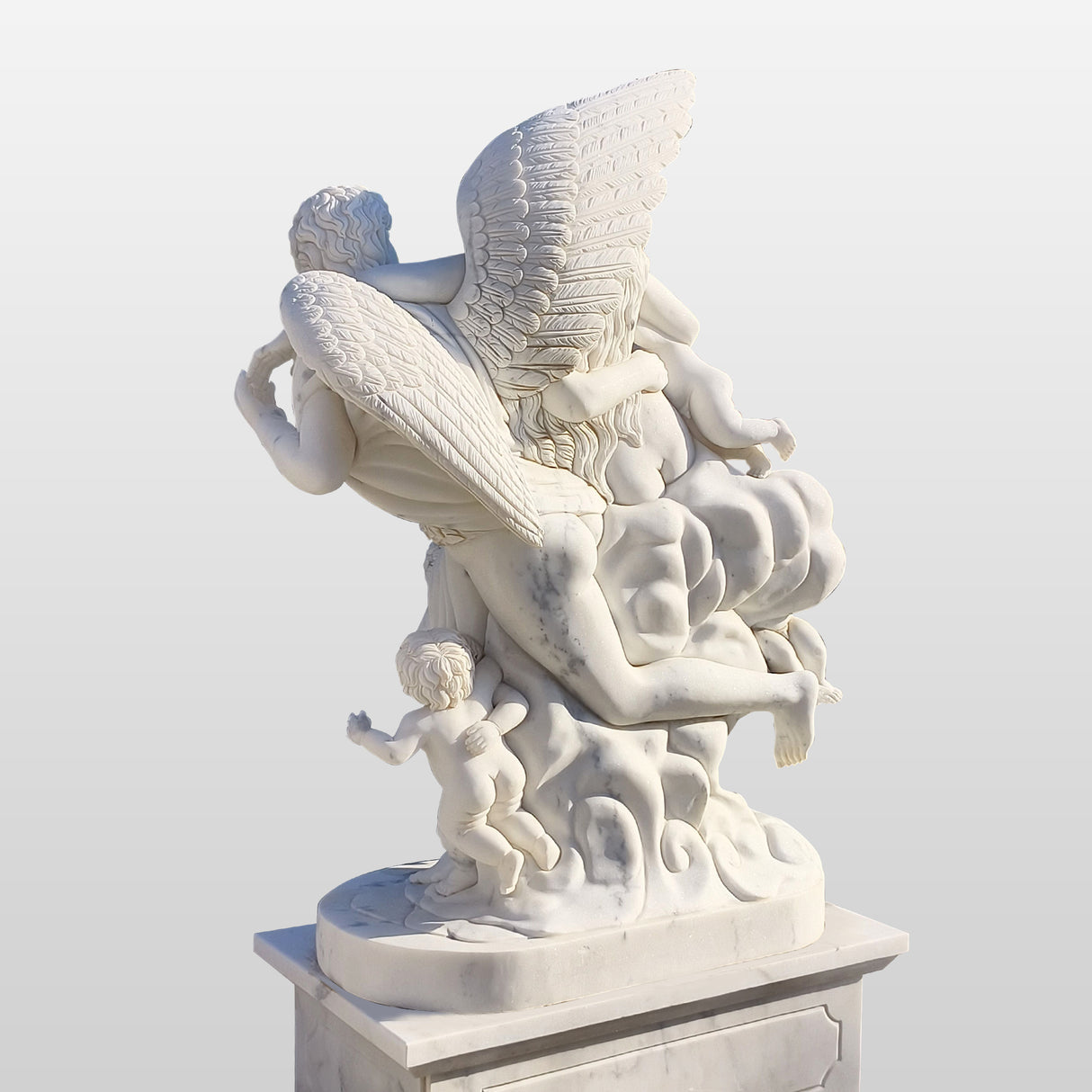 PREMIER Marble Angel & Putti Statue for Courtyard, Villa Entrance, Garden Terrace, or Hotel Lobby PSM-067-Marble sculpture-PREMIER SCULPTURE