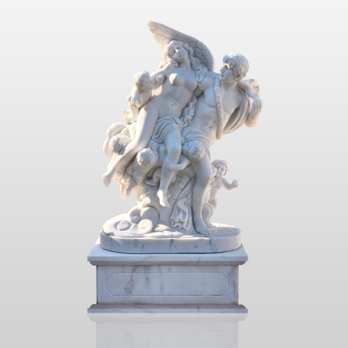 PREMIER Marble Angel & Putti Statue for Courtyard, Villa Entrance, Garden Terrace, or Hotel Lobby PSM-067-Marble sculpture-PREMIER SCULPTURE
