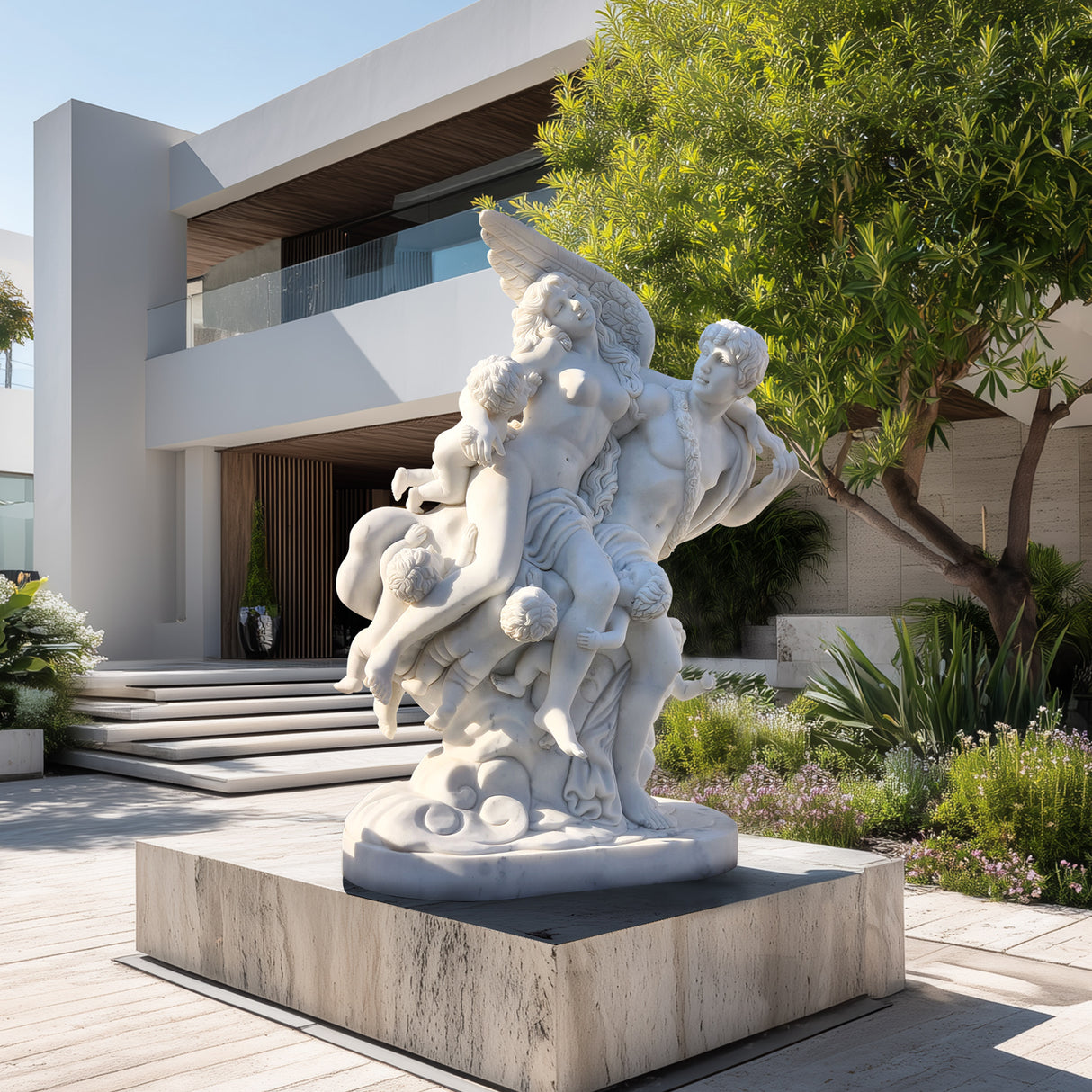 PREMIER Marble Angel & Putti Statue for Courtyard, Villa Entrance, Garden Terrace, or Hotel Lobby PSM-067-Marble sculpture-PREMIER SCULPTURE