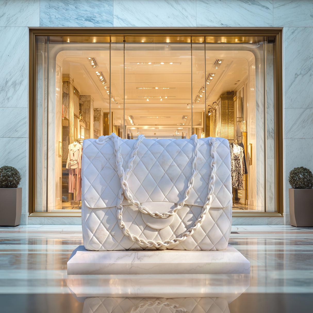 PREMIER Marble Handbag Sculpture for Luxury Boutiques, Malls and Modern Hotel Lobbies PSM-068-Marble sculpture-PREMIER SCULPTURE