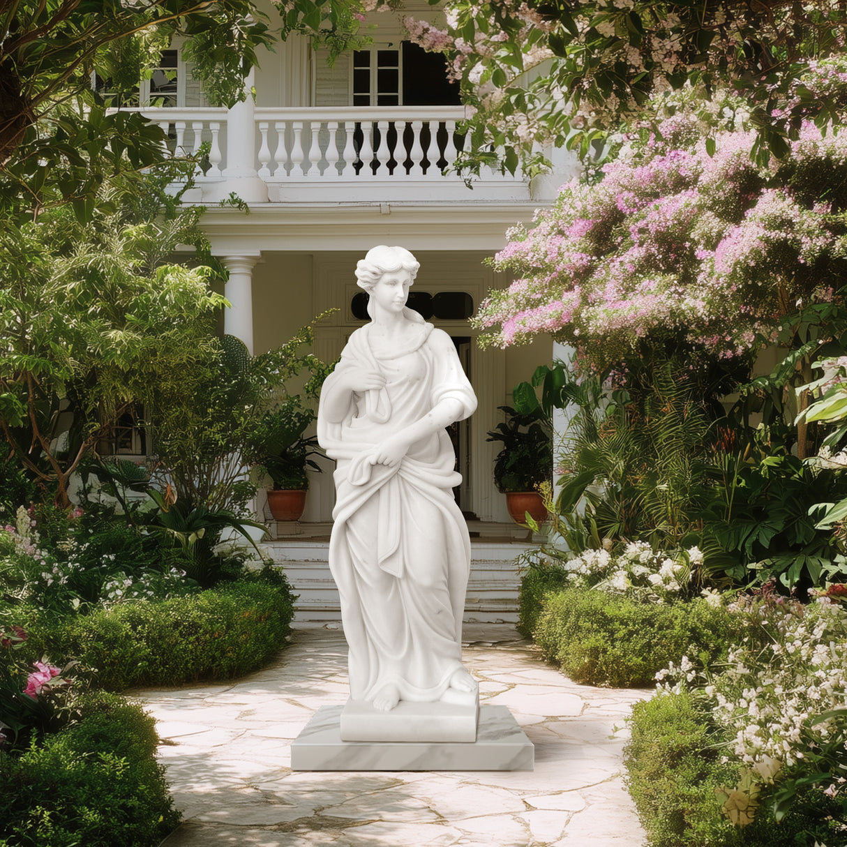 PREMIER Classical Lady Marble Sculpture Timeless Garden & Courtyard Statue PSM-070-Marble sculpture-PREMIER SCULPTURE