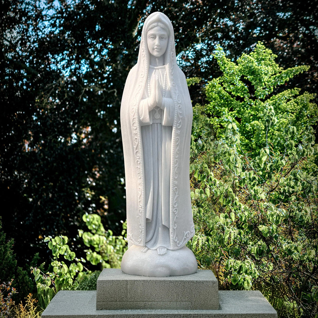 PREMIER Our Lady of Guadalupe Statue Hand-Carved Marble Virgin Mary Sculpture for Garden & Church PSM-061-Marble sculpture-PREMIER SCULPTURE