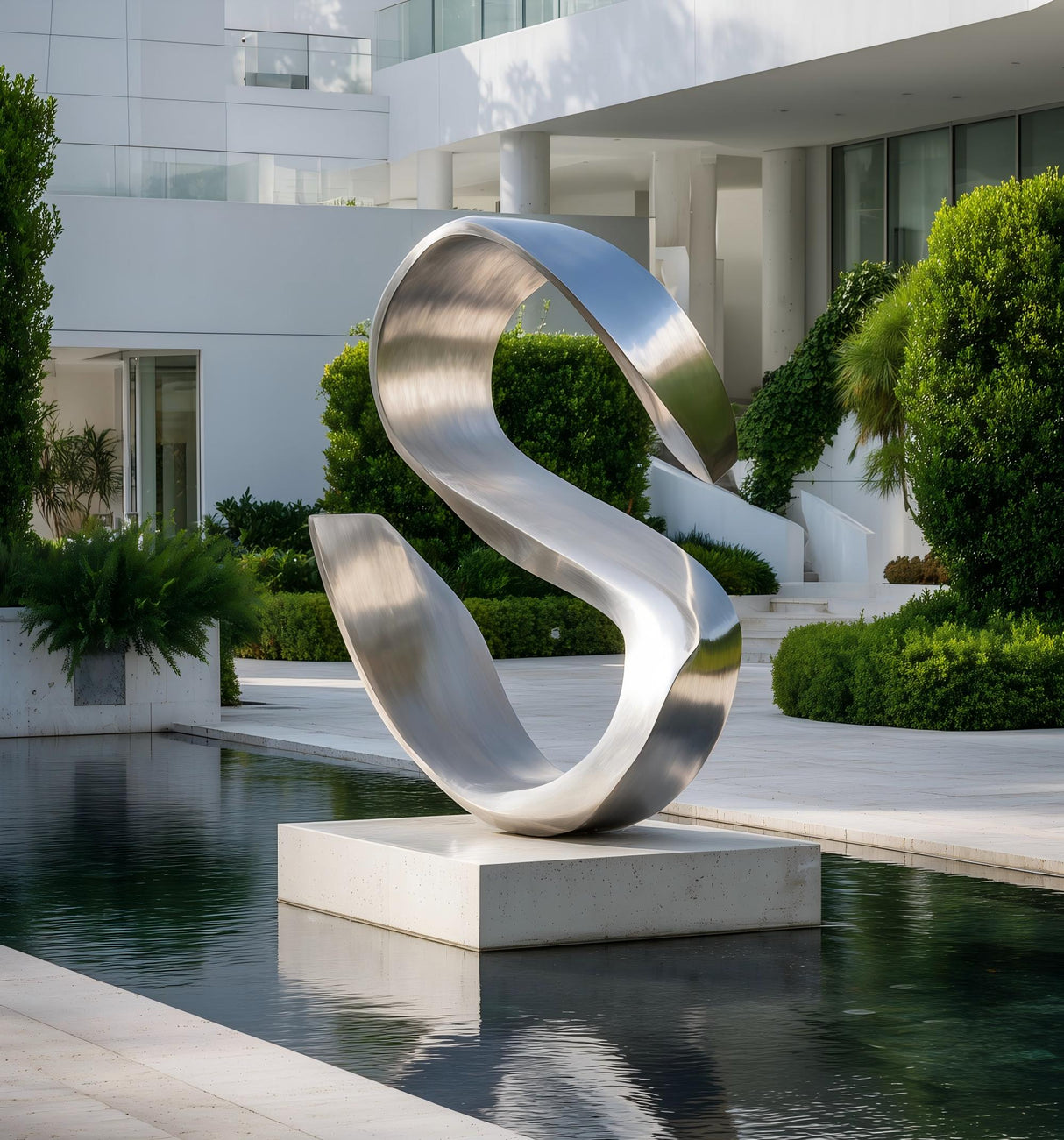PREMIER Abstract Swan Sculpture Stainless Steel Outdoor Art for Pools, Courtyards, and Modern Villas PSSS-102-Stainless Steel Sculpture-PREMIER SCULPTURE