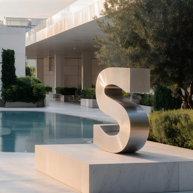 PREMIER Letter S Sculpture Brushed Stainless Steel Art Sculpture for Modern Architecture PSSS-103-Stainless Steel Sculpture-PREMIER SCULPTURE