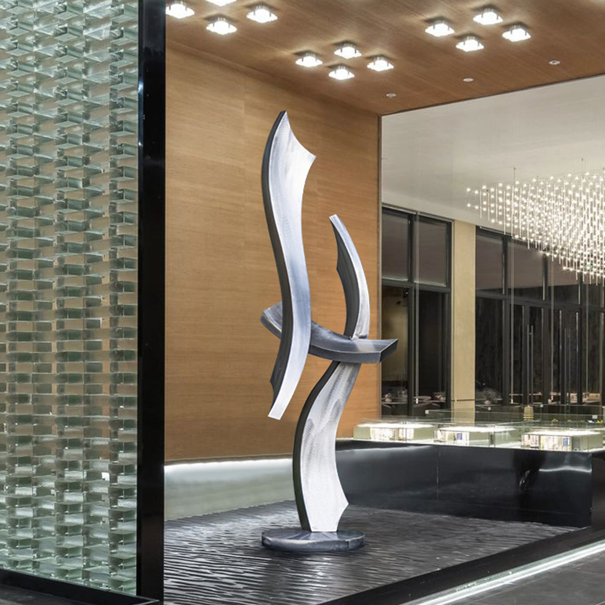 PREMIER Brushed Stainless Steel Sculpture for Luxury Lobbies, Atriums, and Reception Spaces PSSS-116-Stainless Steel Sculpture-PREMIER SCULPTURE