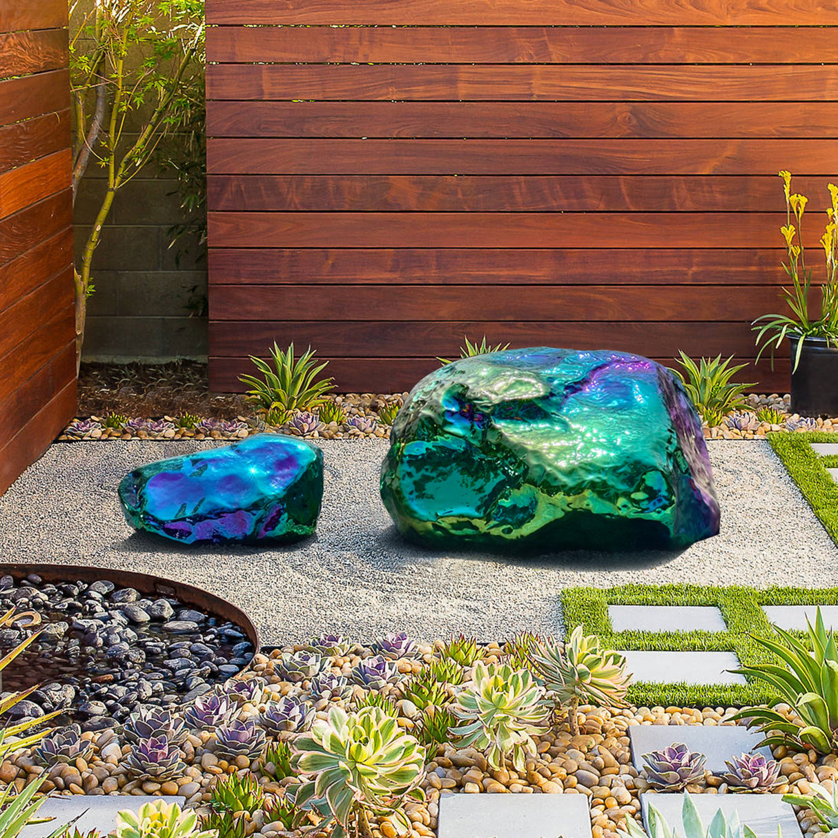 PREMIER Color-Plated Stainless Steel Rock Sculpture Modern Mirror Finish Outdoor Art PSSS-083-Stainless Steel Sculpture-PREMIER SCULPTURE