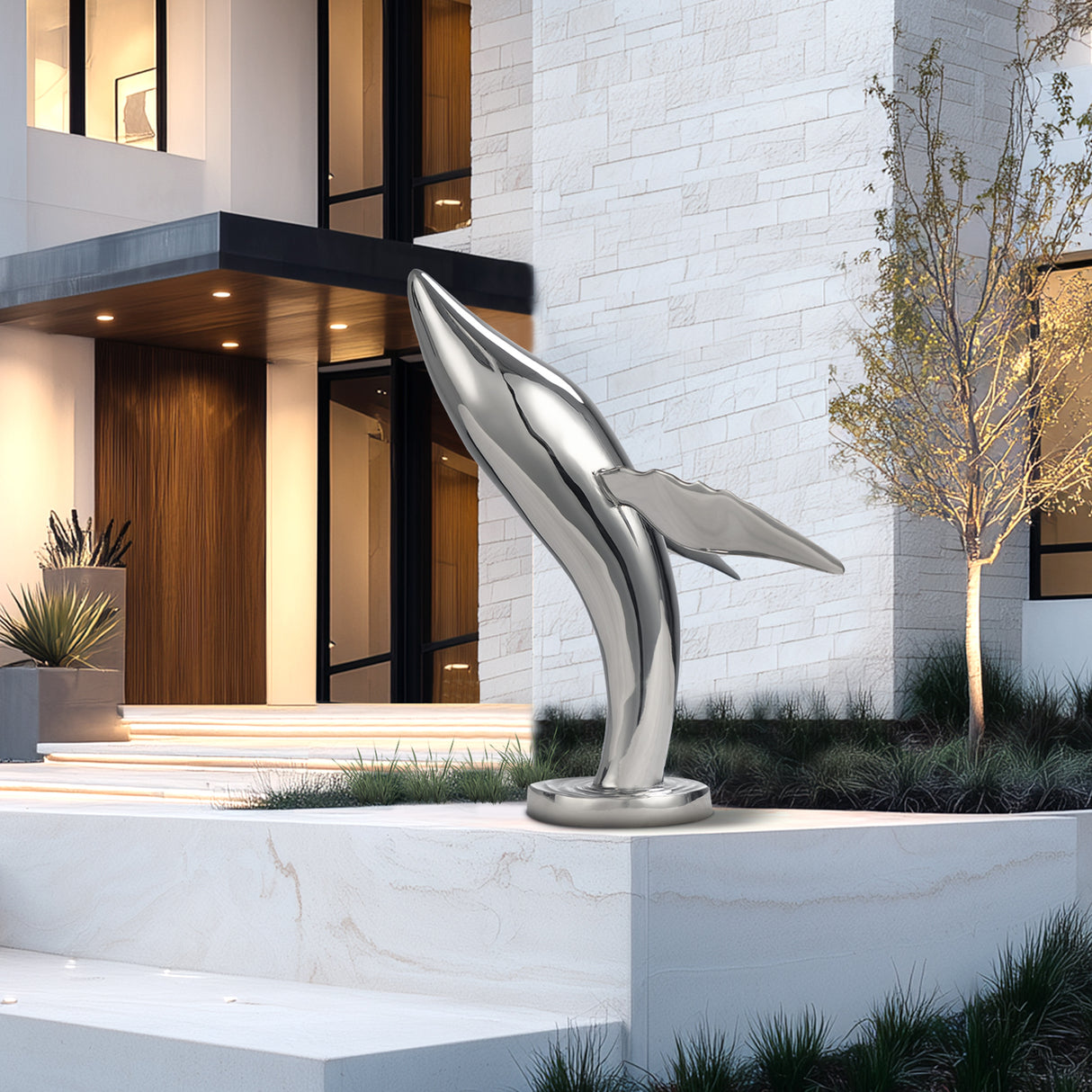 PREMIER Stainless Steel Whale Sculpture Modern Outdoor Dolphin Statue for Garden & Home PSSS-084-Stainless Steel Sculpture-PREMIER SCULPTURE
