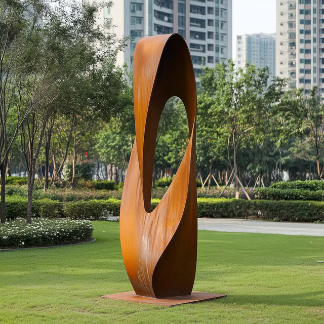 PREMIER Corten Steel Loop Sculpture Modern Abstract Outdoor Art PSSS-079-Stainless Steel Sculpture-PREMIER SCULPTURE