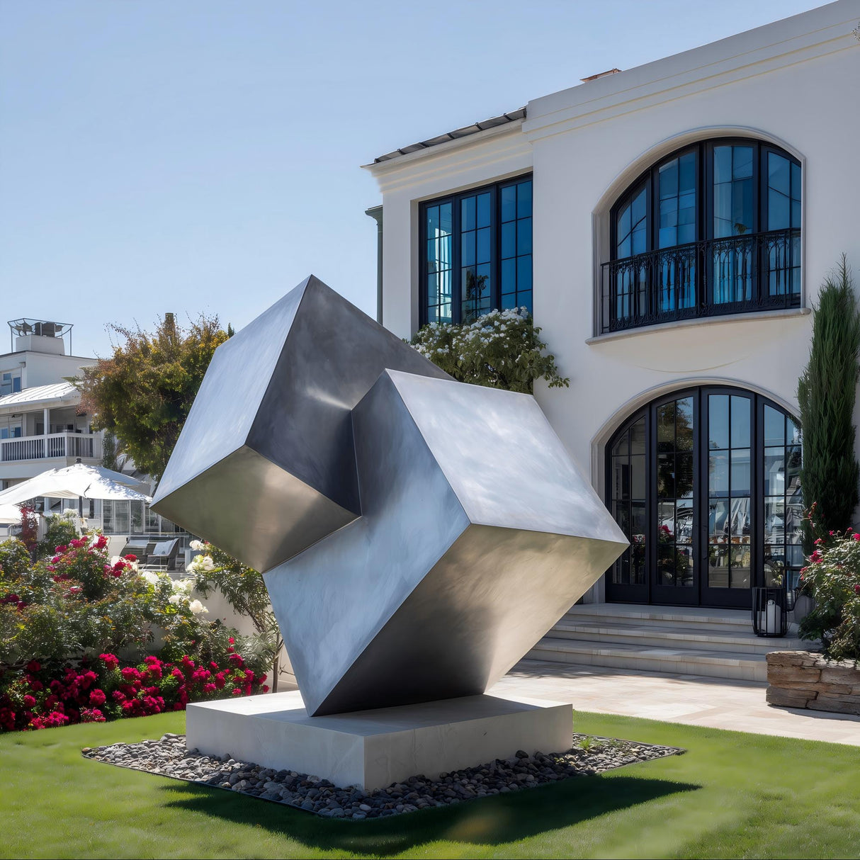 PREMIER Cubic Geometric Stainless Steel Sculpture for Contemporary Gardens, Entrances & Courtyards PSSS-110-Stainless Steel Sculpture-PREMIER SCULPTURE