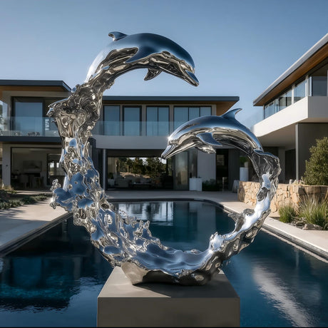 PREMIER Modern Dolphin Statue Stainless Steel Sculpture for Poolside, Yacht Deck, and Coastal Villas PSSS-109-Stainless Steel Sculpture-PREMIER SCULPTURE