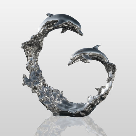 PREMIER Modern Dolphin Statue Stainless Steel Sculpture for Poolside, Yacht Deck, and Coastal Villas PSSS-109-Stainless Steel Sculpture-PREMIER SCULPTURE