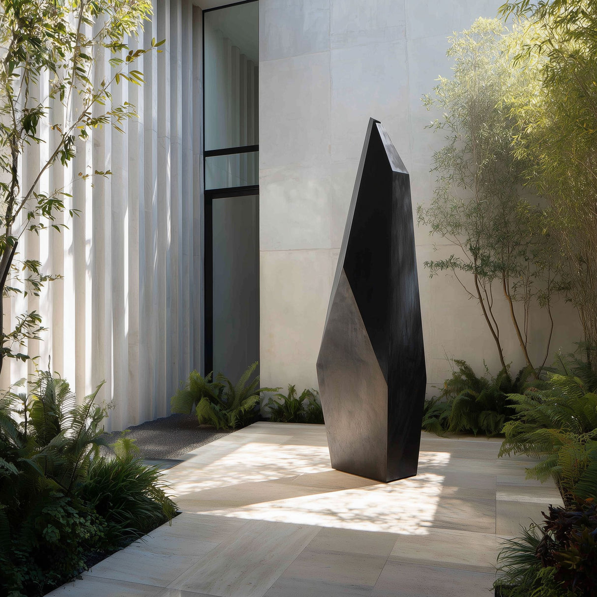 PREMIER Modern Metal Sculpture with Faceted Crystal Form For Courtyards and Modern Architecture PSSS-121-Stainless Steel Sculpture-PREMIER SCULPTURE