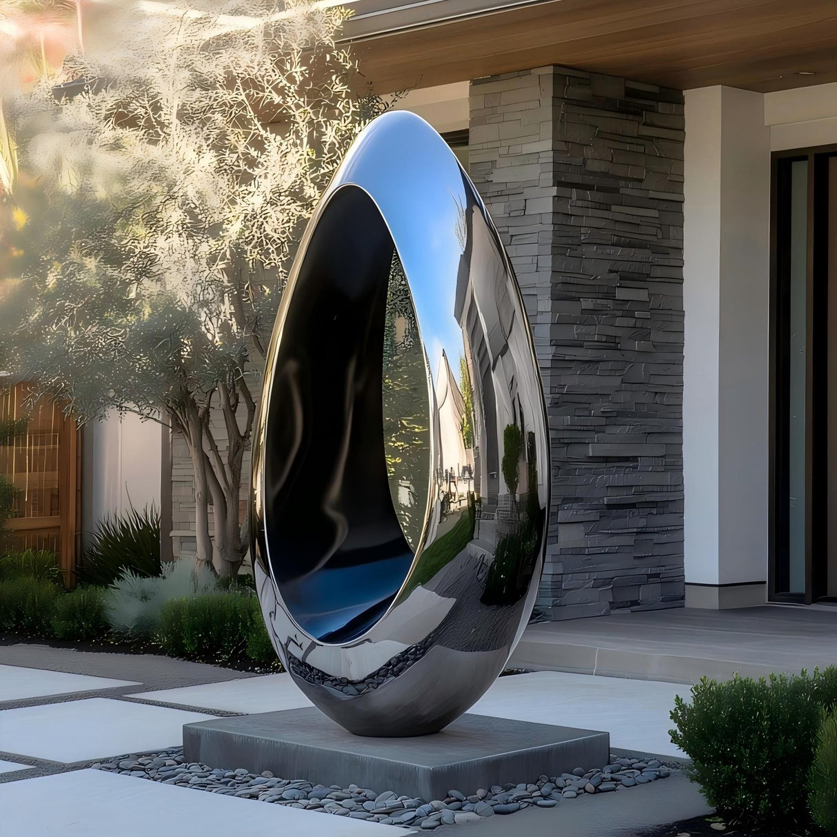 PREMIER Polished Stainless Steel Sculpture Oval Shell Sculpture for Modern Entrances & Garden Spaces PSSS-107-Stainless Steel Sculpture-PREMIER SCULPTURE