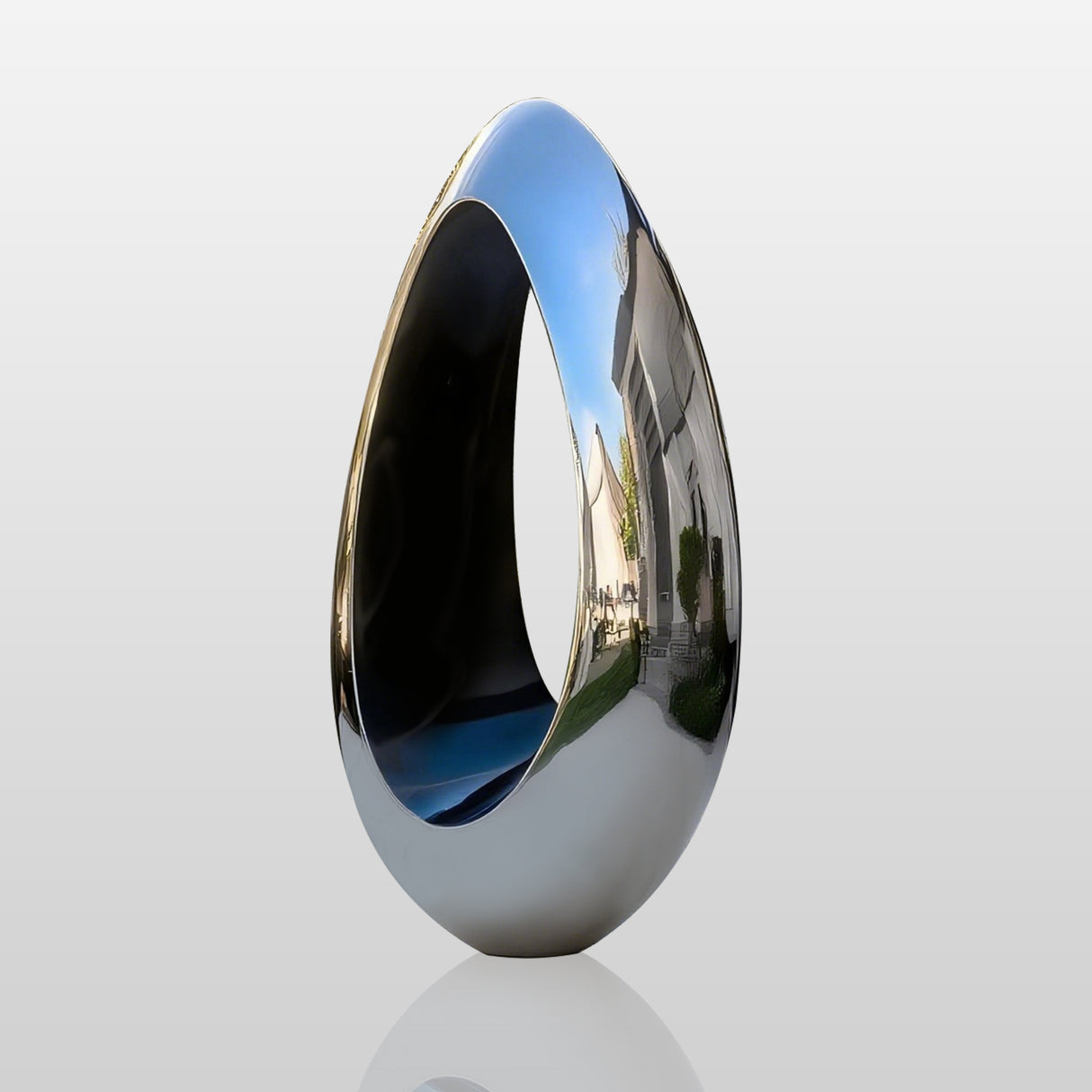 PREMIER Polished Stainless Steel Sculpture Oval Shell Sculpture for Modern Entrances & Garden Spaces PSSS-107-Stainless Steel Sculpture-PREMIER SCULPTURE