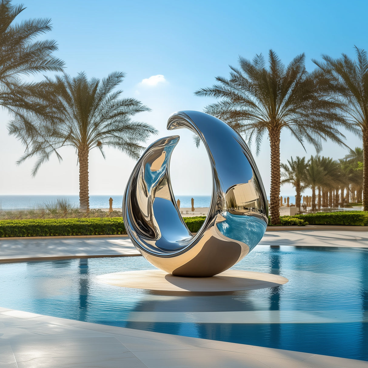 PREMIER Polished Fluid Sculpture Stainless Steel Outdoor Pool Art PSSS-078-Stainless Steel Sculpture-PREMIER SCULPTURE