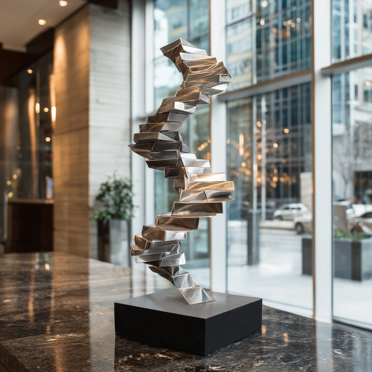 PREMIER Stainless Steel Spiral Sculpture Helix Stacking Blocks Sculpture for Modern Interiors PSSS-106-Stainless Steel Sculpture-PREMIER SCULPTURE