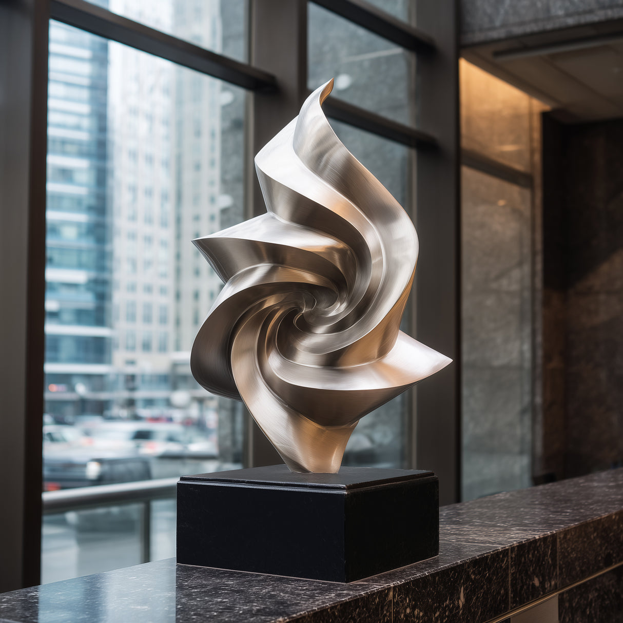 PREMIER Vortex Sculpture Brushed Stainless Steel Abstract Sculpture Artwork for Modern Interiors PSSS-104-Stainless Steel Sculpture-PREMIER SCULPTURE